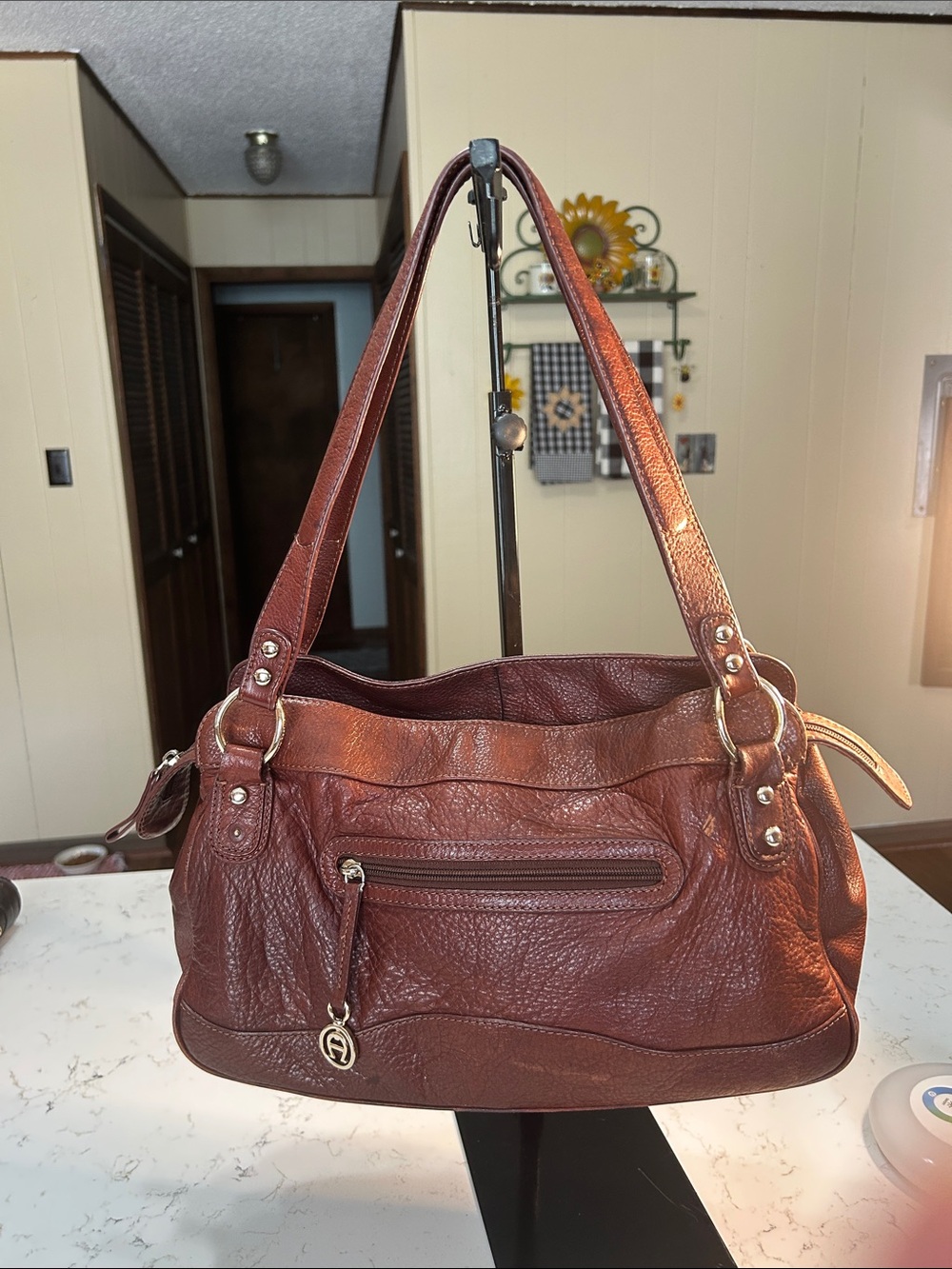 Etienne Aigner Classic Burgundy Leather Shoulder Bag - Women's Handbag